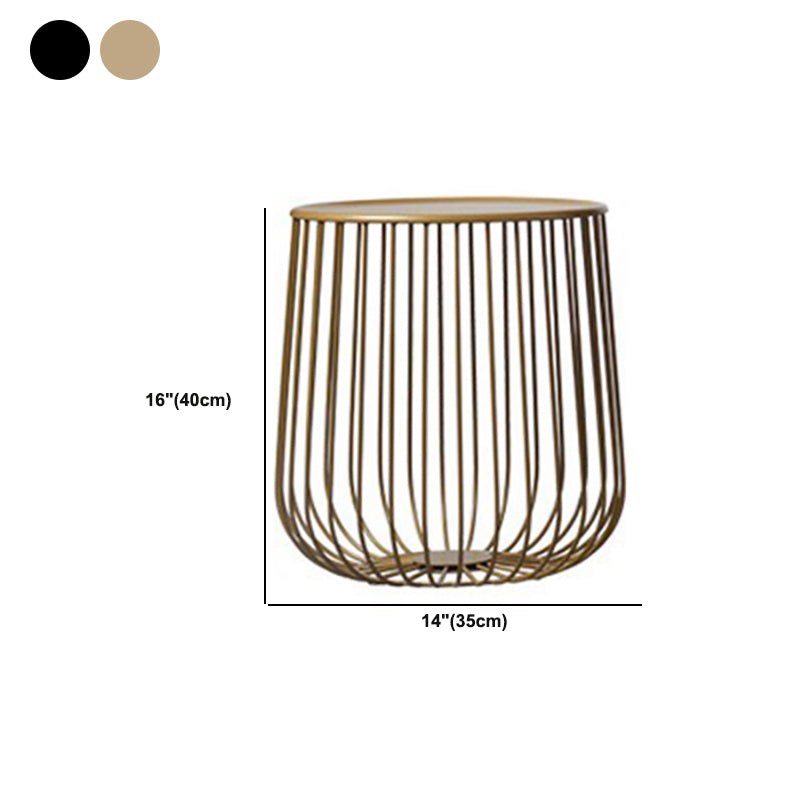 Mid-century Modern Round Iron Coffee Table, Brass/Black Frame Cocktail Table with Storage