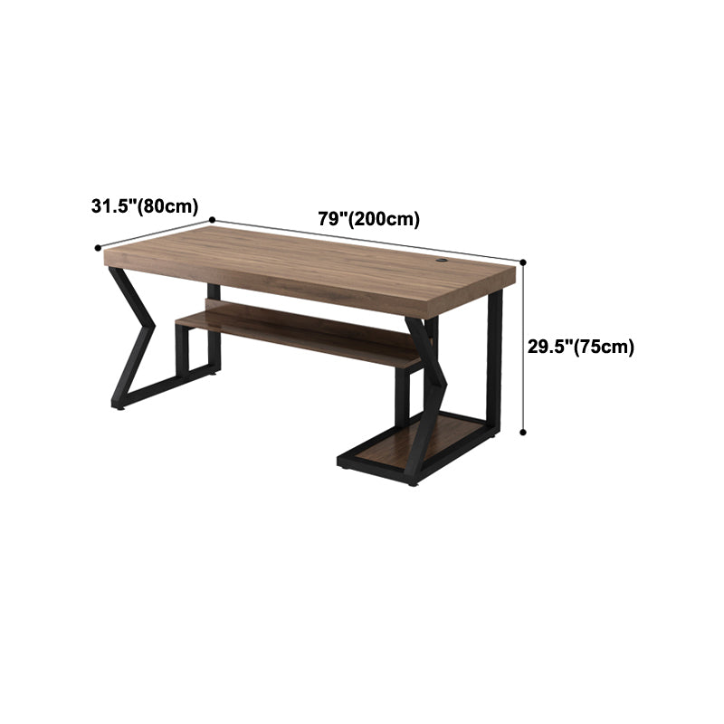 Rectangular Computer Desk Pine Solid Wood Desk with Computer Host Fram