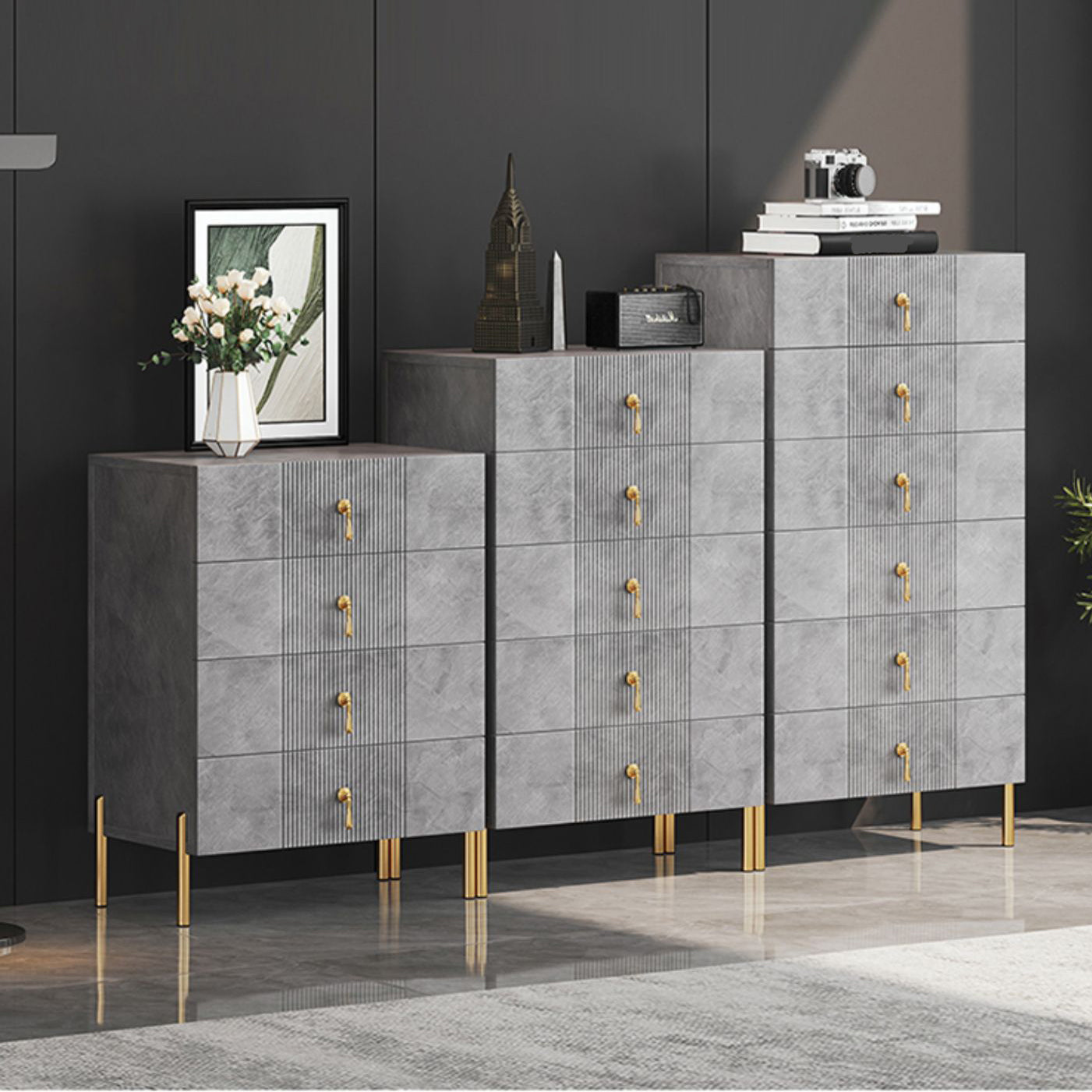 Modern Slate Storage Chest Vertical Dresser with Multi Drawers