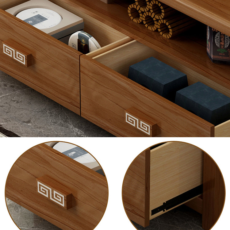 Brown Rubber Wood TV Stand Contemporary Style TV Cabinet with 2 Drawers