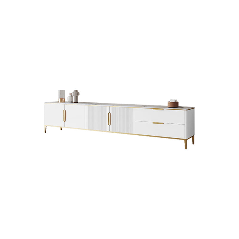 Stone Enclosed Storage TV Stand Glam Style TV Cabinet with 2 Drawers
