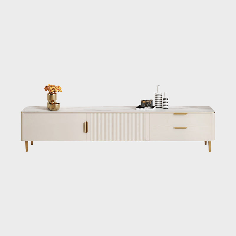 Stone Enclosed Storage TV Stand Glam Style TV Cabinet with 2 Drawers