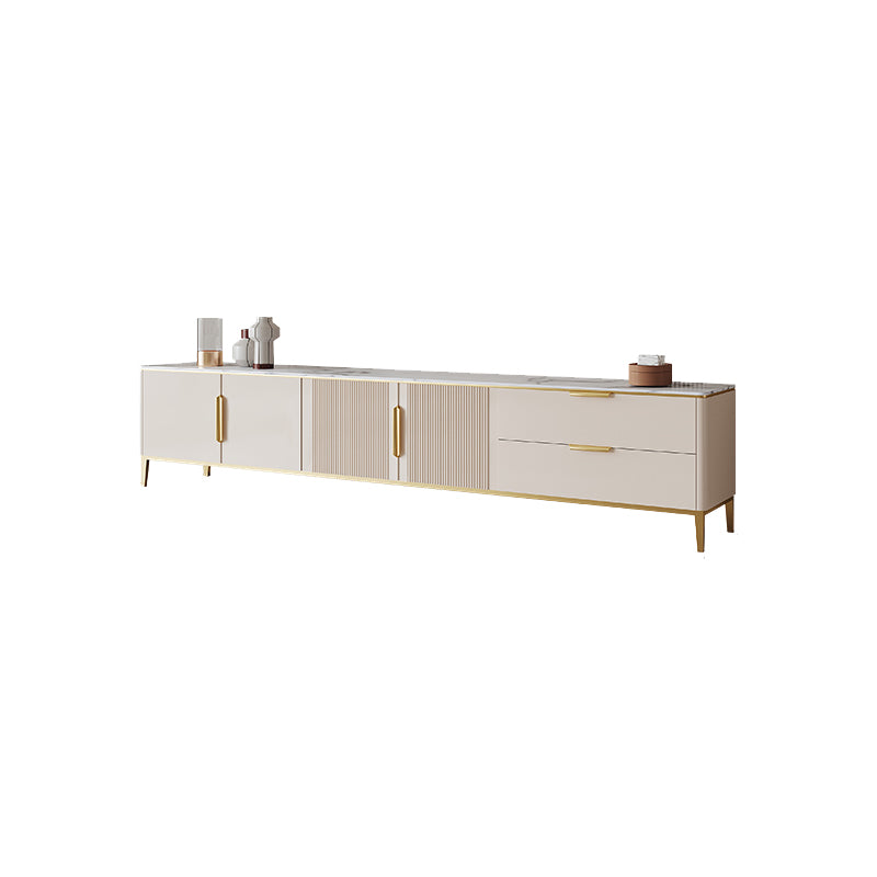 Stone Enclosed Storage TV Stand Glam Style TV Cabinet with 2 Drawers
