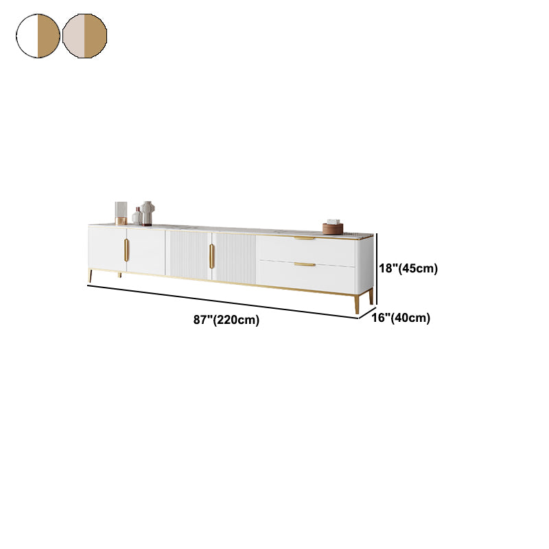 Stone Enclosed Storage TV Stand Glam Style TV Cabinet with 2 Drawers