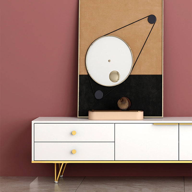 Glam 18 - Inch H TV Console , Grey / White Wood TV Stand with 4 - Drawers for Living Room