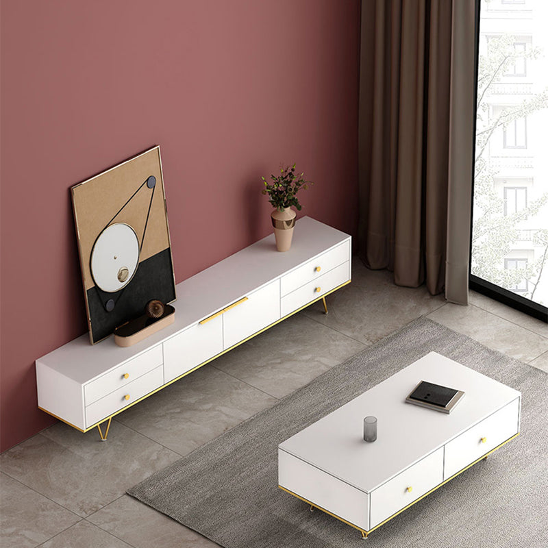 Glam 18 - Inch H TV Console , Grey / White Wood TV Stand with 4 - Drawers for Living Room