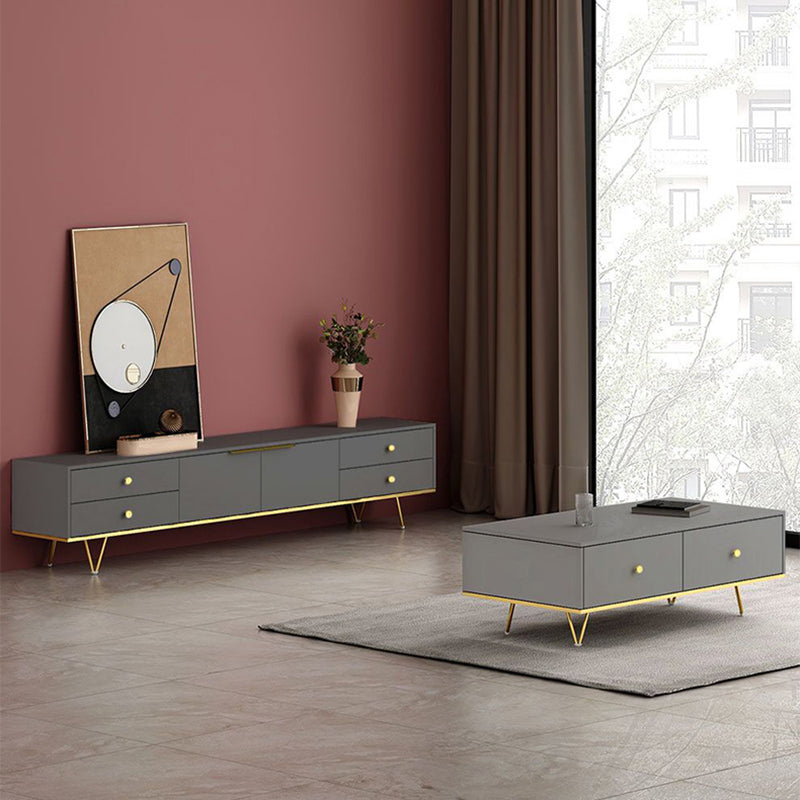 Glam 18 - Inch H TV Console , Grey / White Wood TV Stand with 4 - Drawers for Living Room