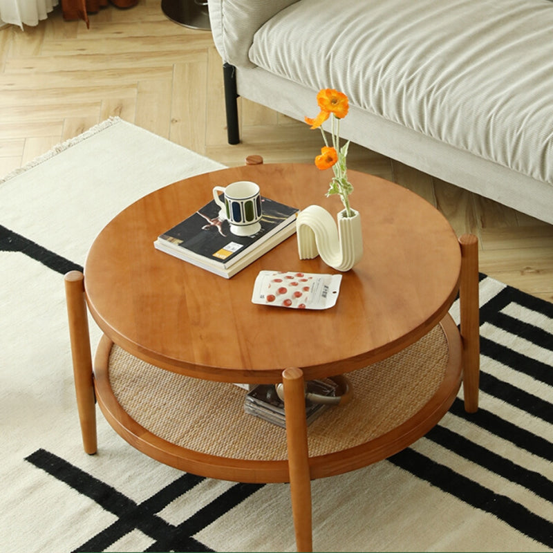 North European Wood/Glass Top Coffee Table Natural Round Cocktail Table