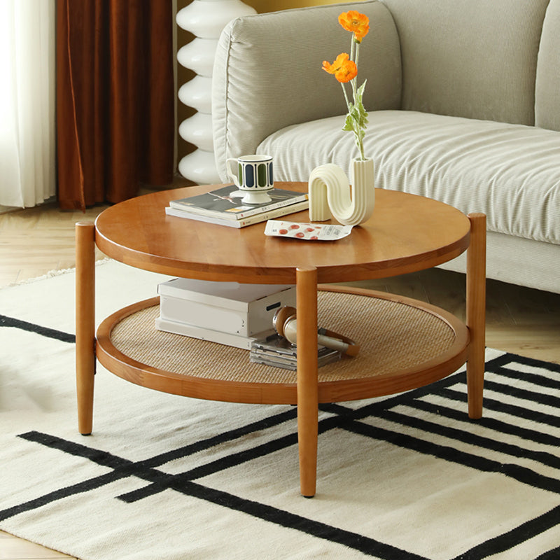 North European Wood/Glass Top Coffee Table Natural Round Cocktail Table