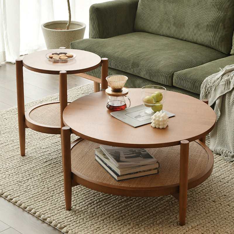 North European Wood/Glass Top Coffee Table Natural Round Cocktail Table