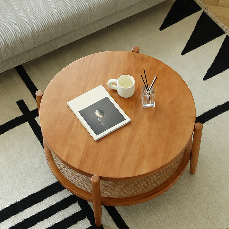 North European Wood/Glass Top Coffee Table Natural Round Cocktail Table