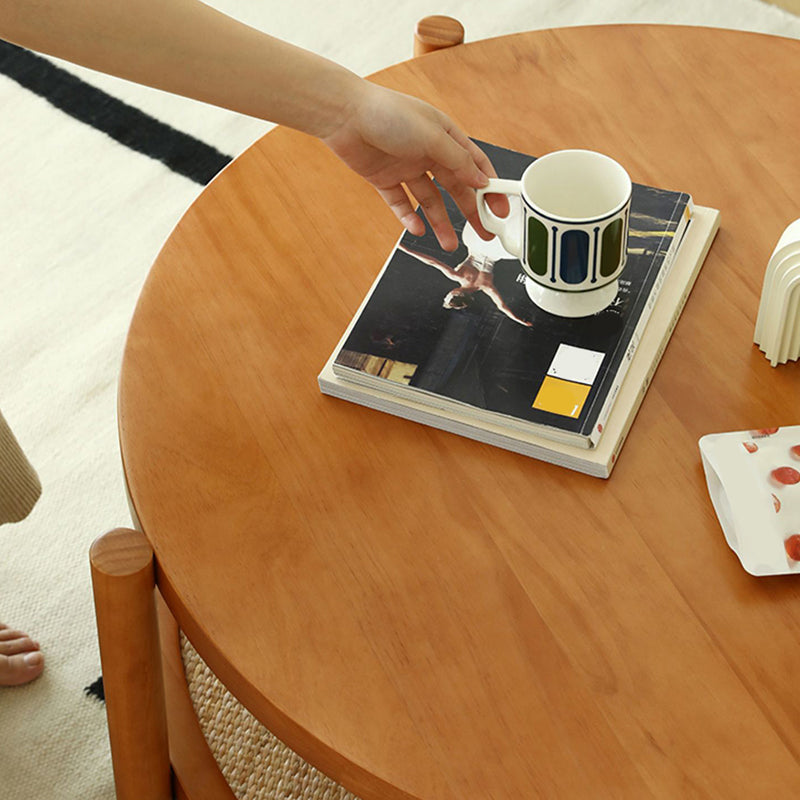 North European Wood/Glass Top Coffee Table Natural Round Cocktail Table