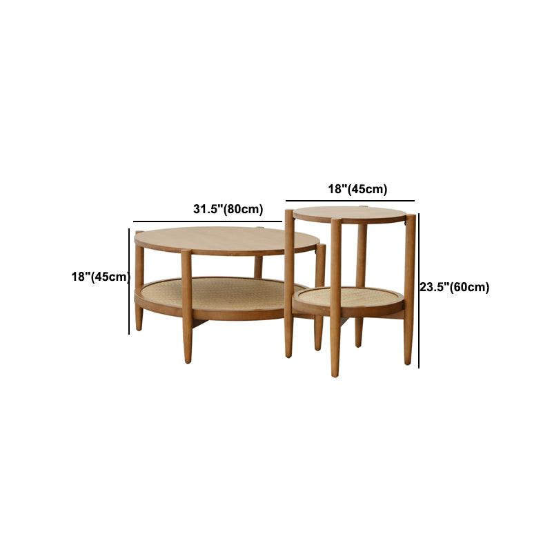 North European Wood/Glass Top Coffee Table Natural Round Cocktail Table