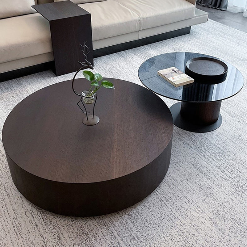 North European Round Coffee Table Wood 1 Cocktail Table with Drawers