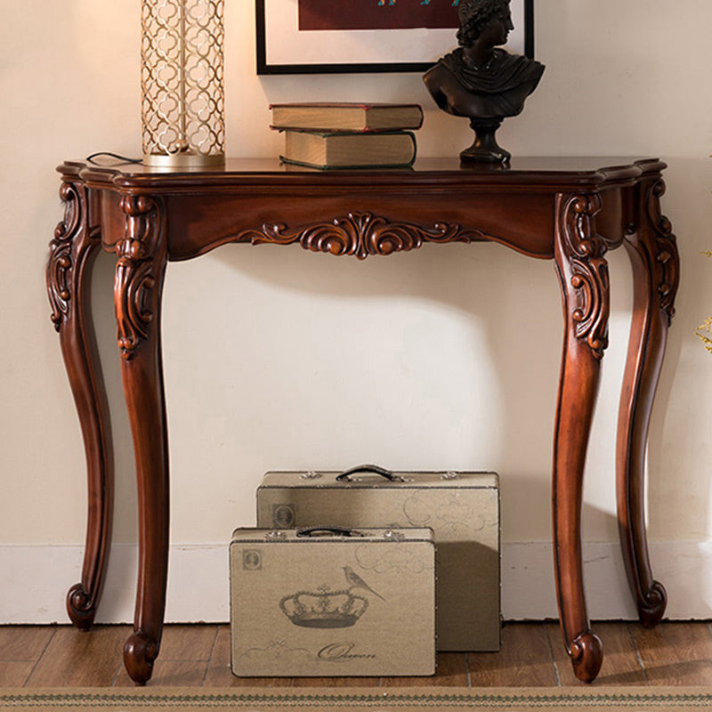 Solid Wood 31.49" H/33.46" H Dark Brown Table for Hall Free Form
