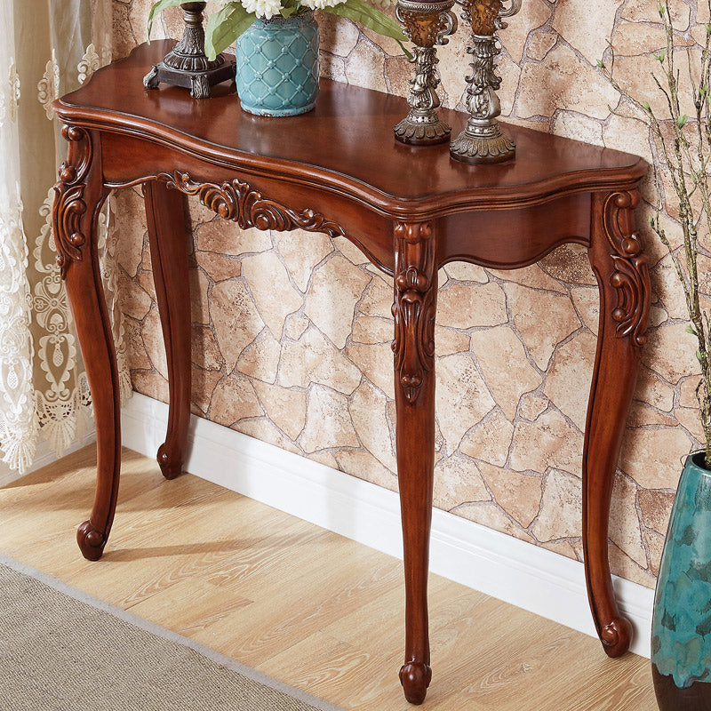 Solid Wood 31.49" H/33.46" H Dark Brown Table for Hall Free Form