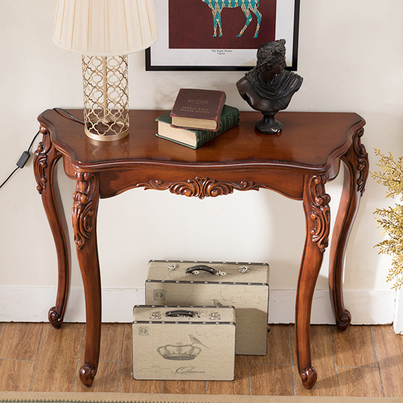 Solid Wood 31.49" H/33.46" H Dark Brown Table for Hall Free Form