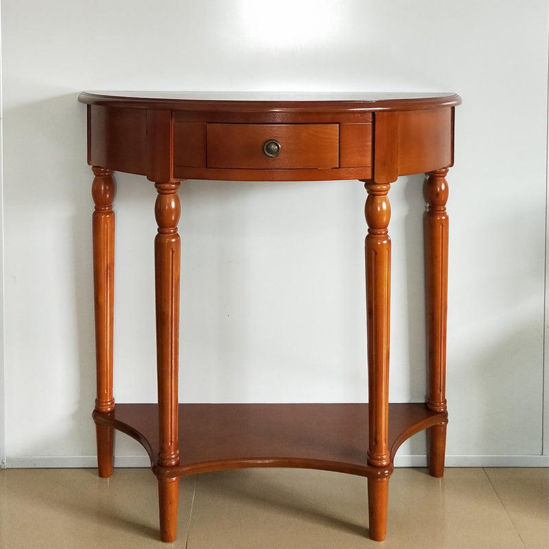 Rubbered Wood Console Table Solid Wood Accent Table with Drawer and Shelf