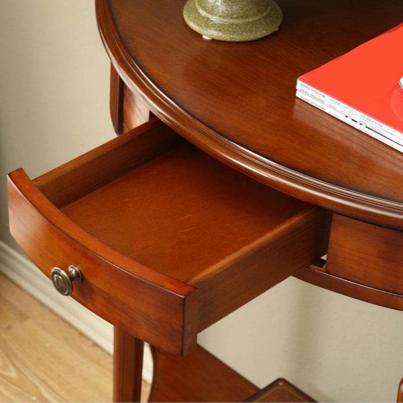 Rubbered Wood Console Table Solid Wood Accent Table with Drawer and Shelf