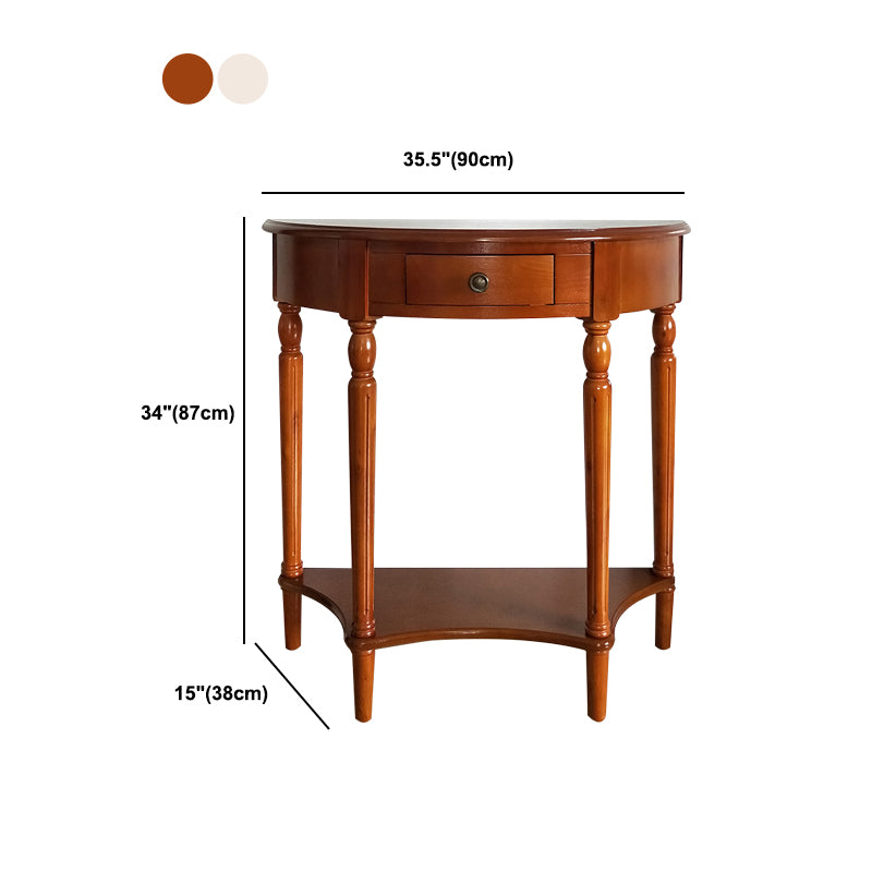 Rubbered Wood Console Table Solid Wood Accent Table with Drawer and Shelf