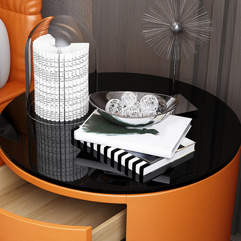 Glam Nightstand with 2 Drawer 16.5-inch Tall Leather Night Table