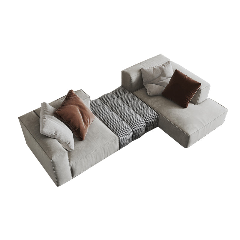Square Arm Modern Cushion Back Velvet Living Room Sofa & Chaise