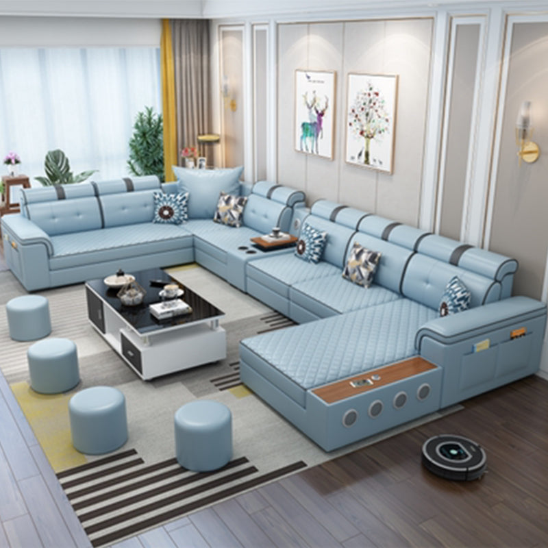 Modern Faux Leather Sofa Stain-Resistant Pillow Top Arm Furniture Sectionals