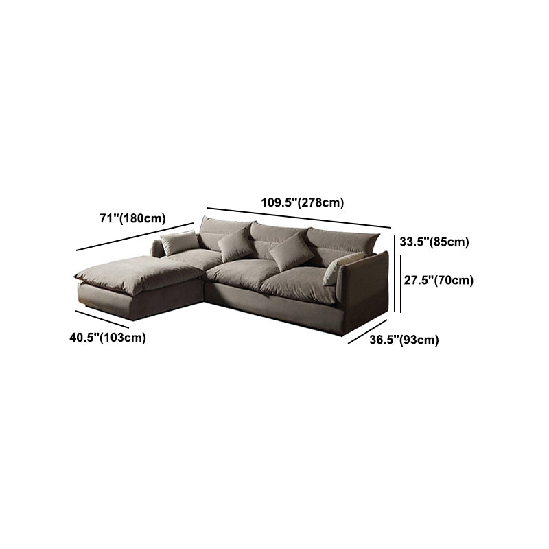 Square Arm Light-grey Contemporary Velvet L-Shape Sofa for Living Room