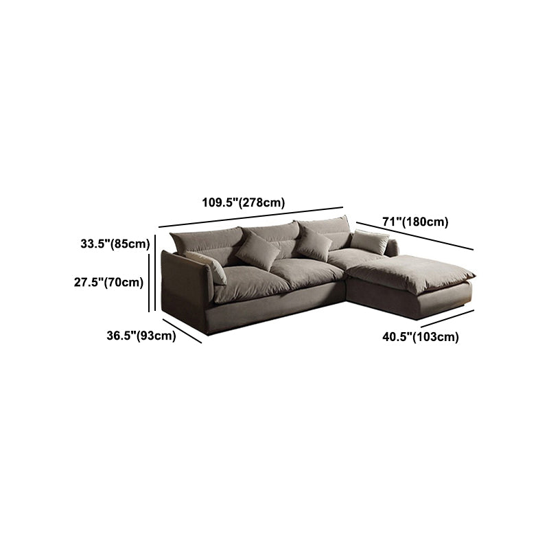 Square Arm Light-grey Contemporary Velvet L-Shape Sofa for Living Room
