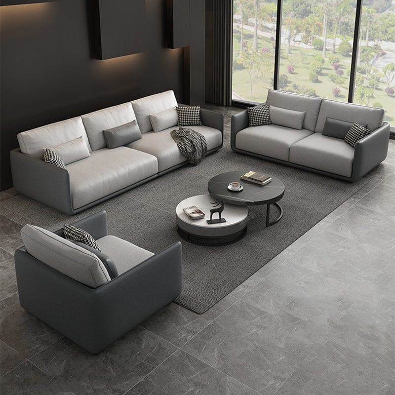 Faux Leather Sectional/Sofa with Pillow Back and Square Arms