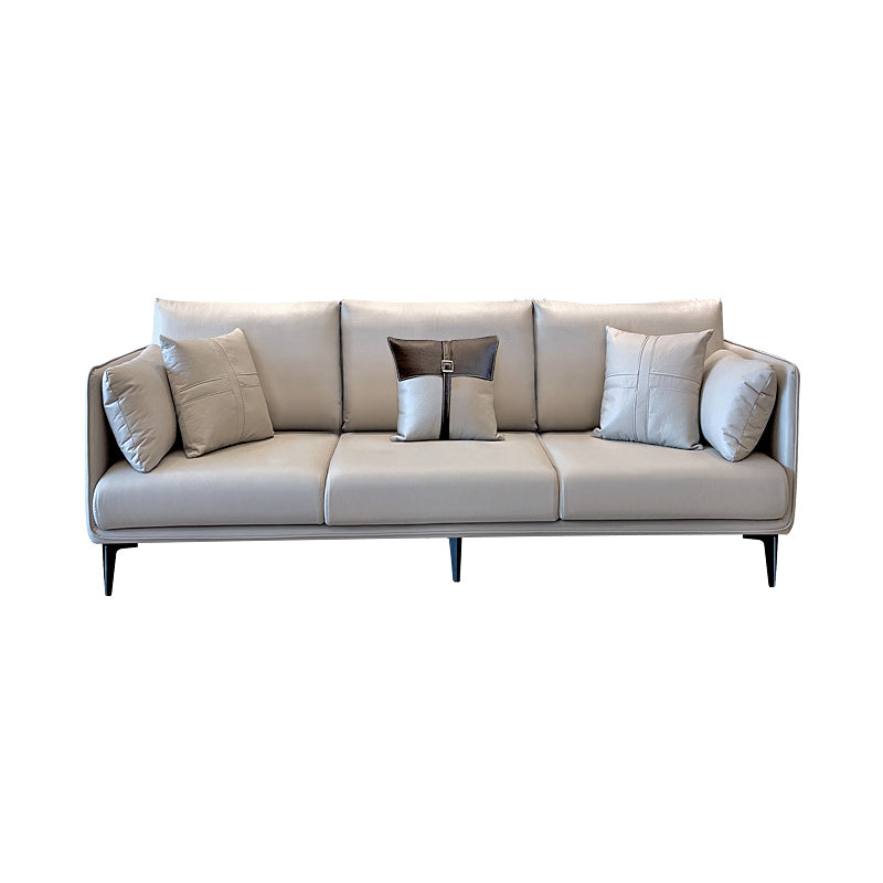 Stationary Stain Resistant Faux Leather Living Room Pillow Top Arm Modern Sofa