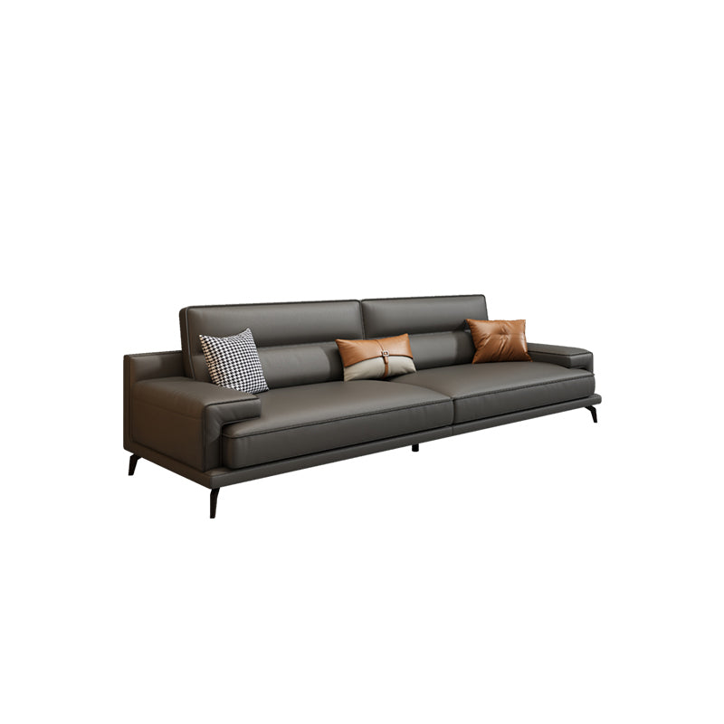 Genuine Leather Stationary Stain Resistant Living Room Gray Sofa