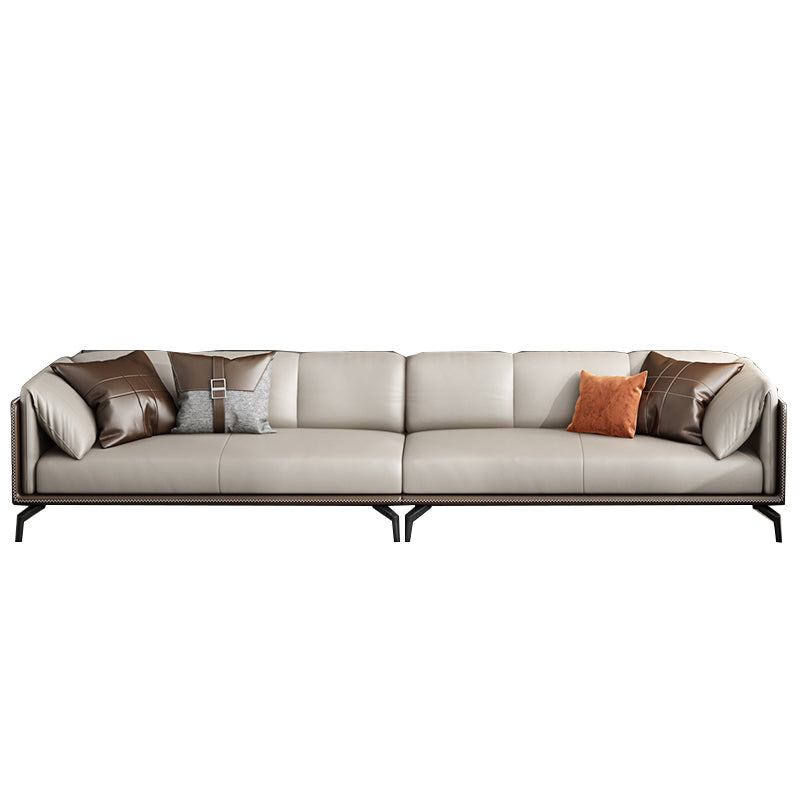 Stain Resistant Stationary Genuine Leather Pillow Top Arm Seating