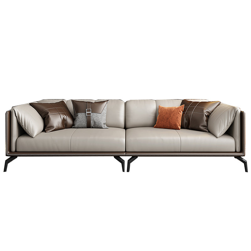 Stain Resistant Stationary Genuine Leather Pillow Top Arm Seating