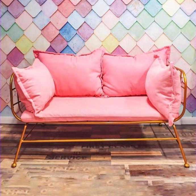 Golden Frame Velvet Loveseat with Pillow Top Arm for Apartment