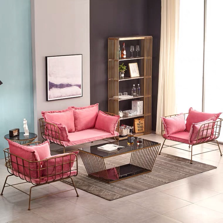 Golden Frame Velvet Loveseat with Pillow Top Arm for Apartment