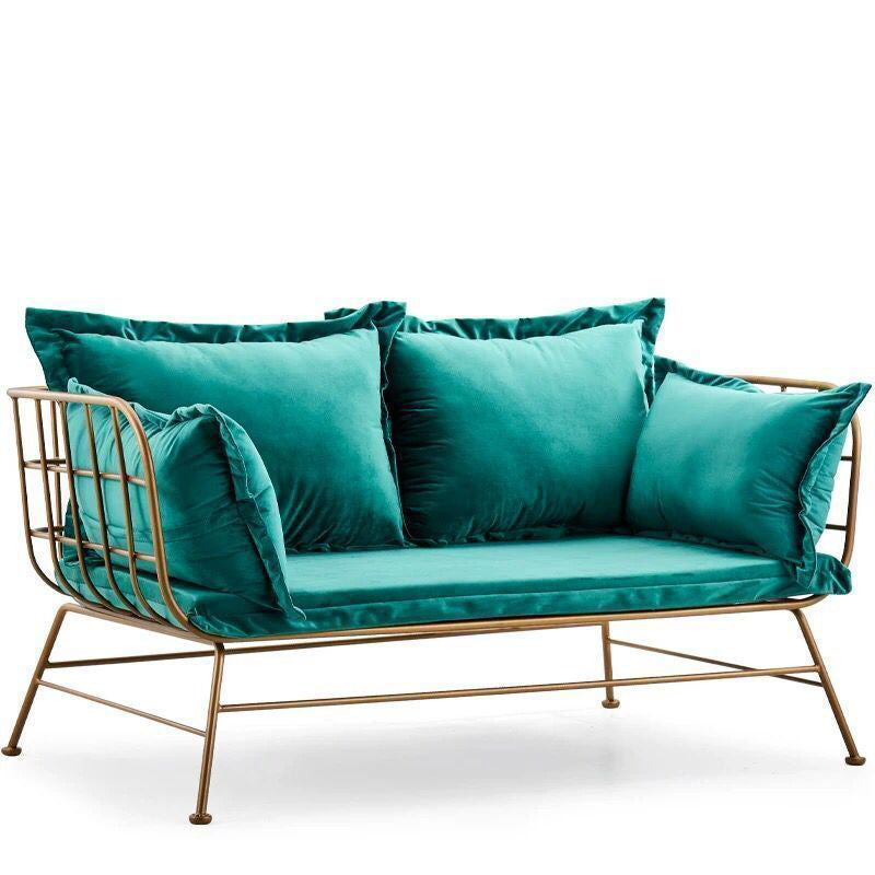 Golden Frame Velvet Loveseat with Pillow Top Arm for Apartment