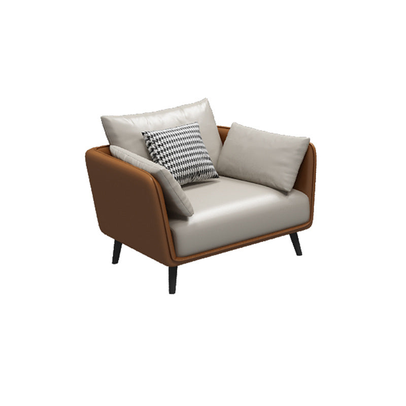 Faux Leather Sofa with Pillows Back and Pillow Top Arm for Living Room
