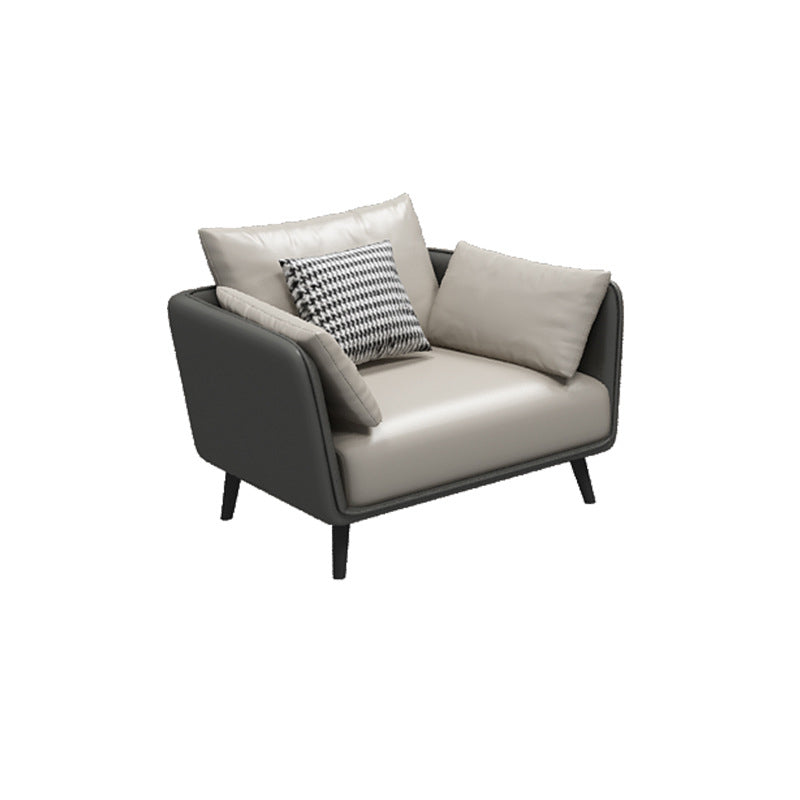 Faux Leather Sofa with Pillows Back and Pillow Top Arm for Living Room