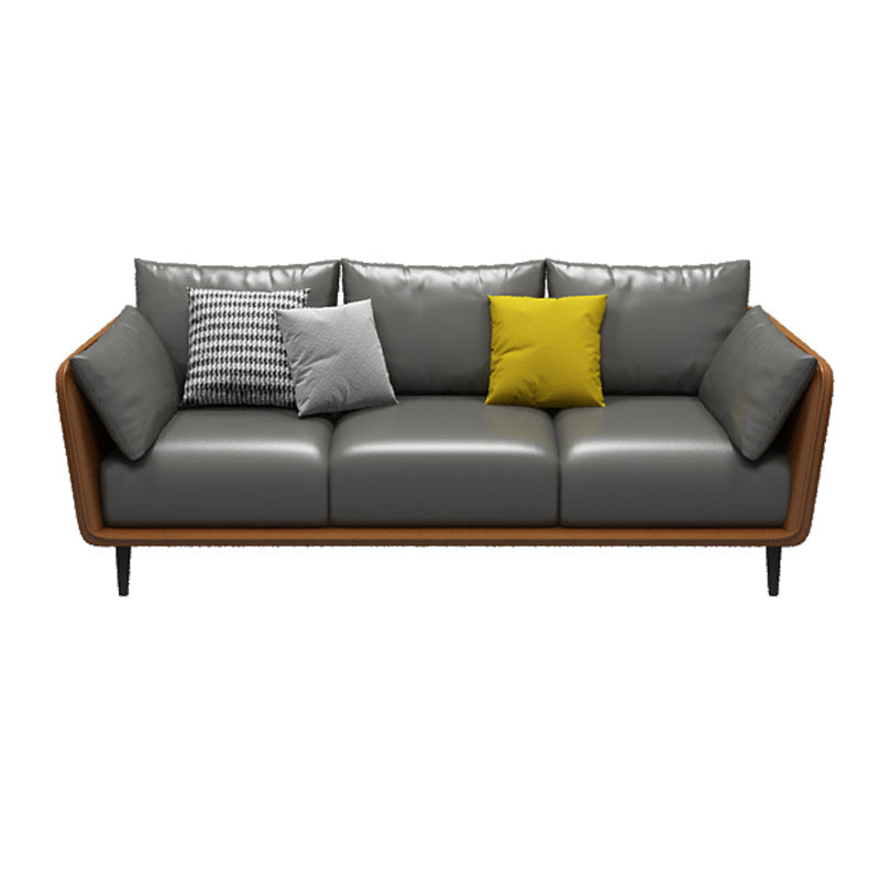 Faux Leather Sofa with Pillows Back and Pillow Top Arm for Living Room