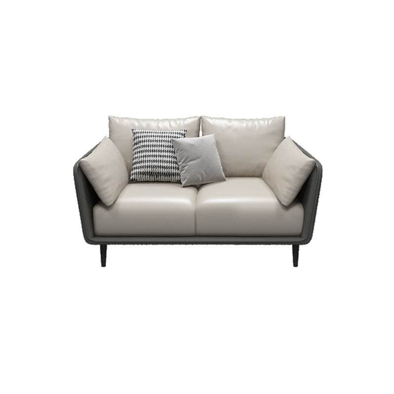 Faux Leather Sofa with Pillows Back and Pillow Top Arm for Living Room