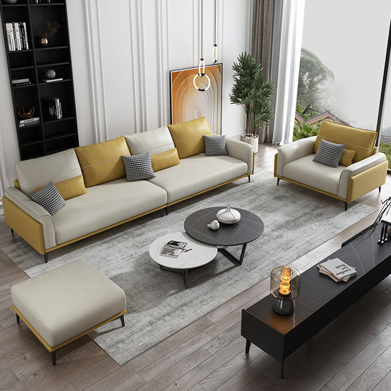 Stain Resistant Slipcovered Faux Leather Flared Arm White Seating