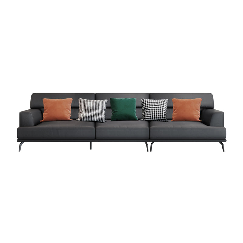 Stain Resistant Stationary Faux Leather Living Room Square Arm Standard Dark Gray Sofa