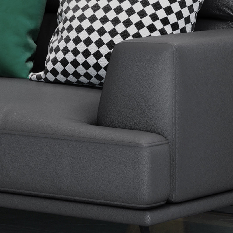 Stain Resistant Stationary Faux Leather Living Room Square Arm Standard Dark Gray Sofa