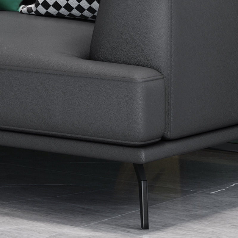 Stain Resistant Stationary Faux Leather Living Room Square Arm Standard Dark Gray Sofa
