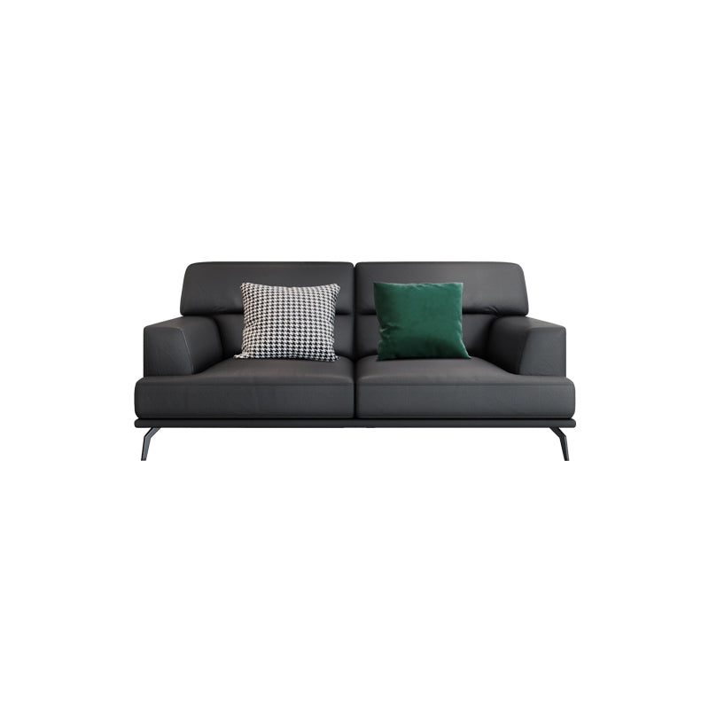Stain Resistant Stationary Faux Leather Living Room Square Arm Standard Dark Gray Sofa