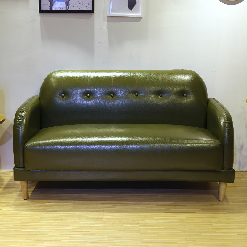 Faux Leather Tufted Back Sofa with Square Arm for Living Room