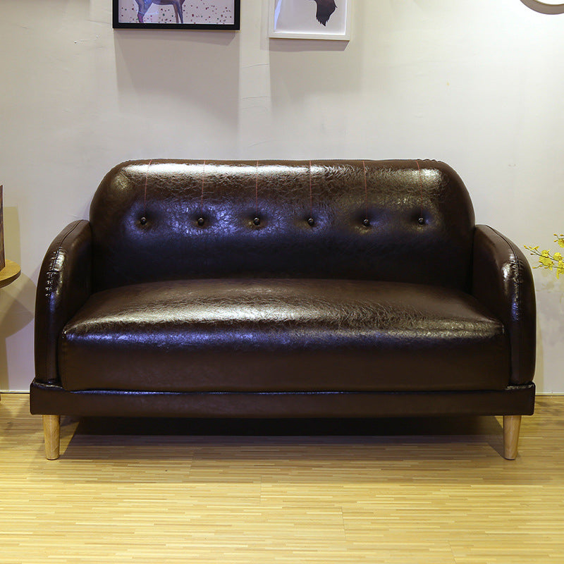 Faux Leather Tufted Back Sofa with Square Arm for Living Room