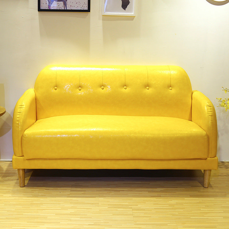 Faux Leather Tufted Back Sofa with Square Arm for Living Room