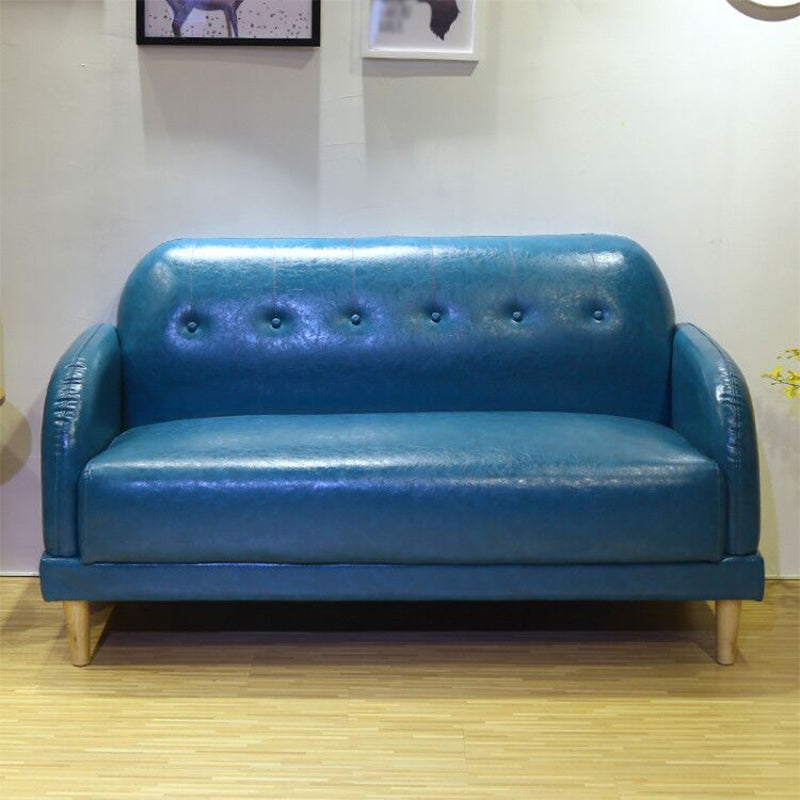Faux Leather Tufted Back Sofa with Square Arm for Living Room